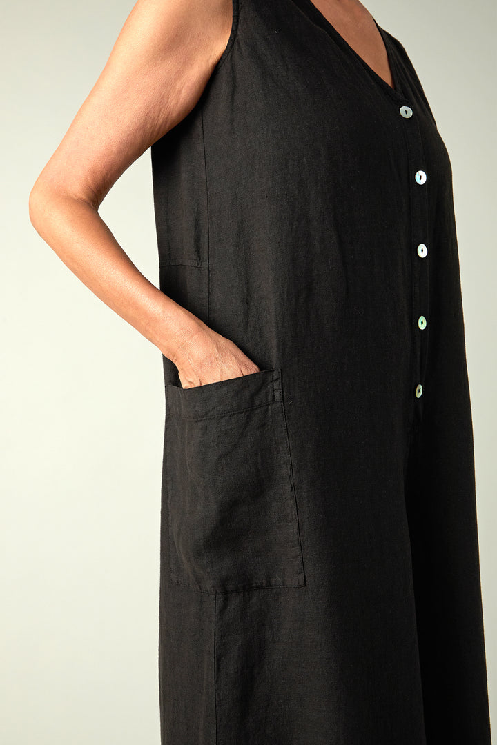 Sahara Black Fine Linen Jumpsuit MTD6782