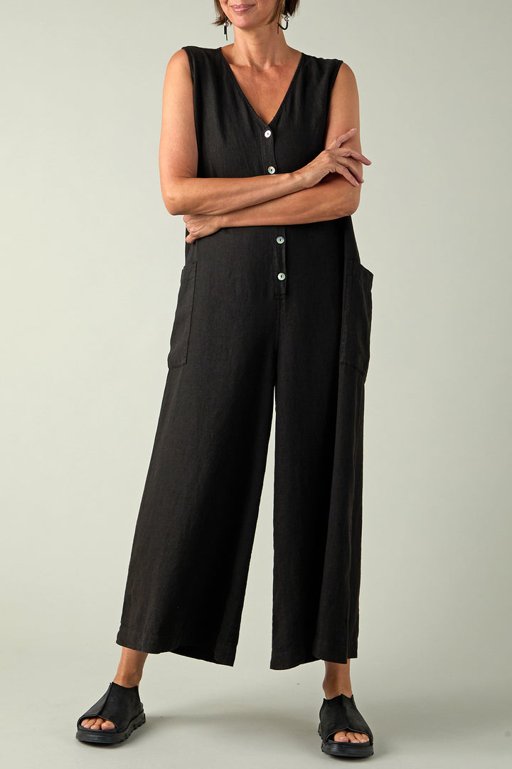 Sahara Black Fine Linen Jumpsuit MTD6782