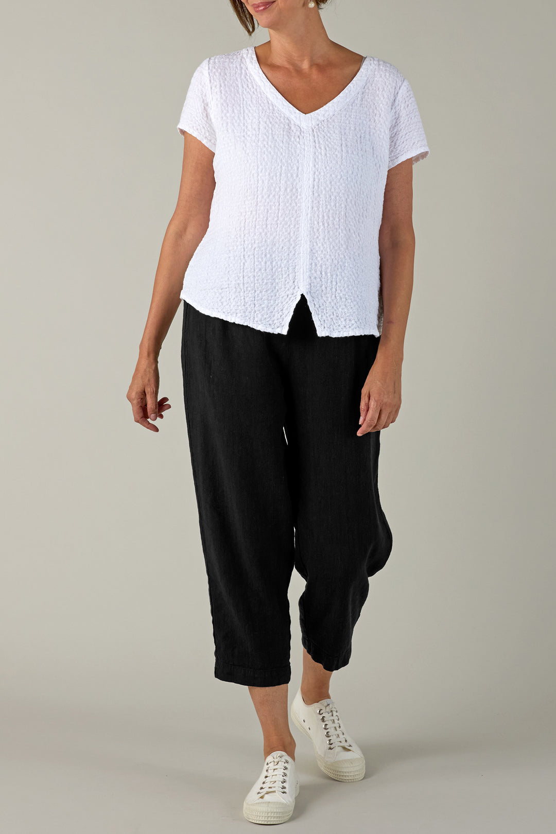 Sahara Black Heavy Twisted Linen Slim Leg Trousers LAP3665