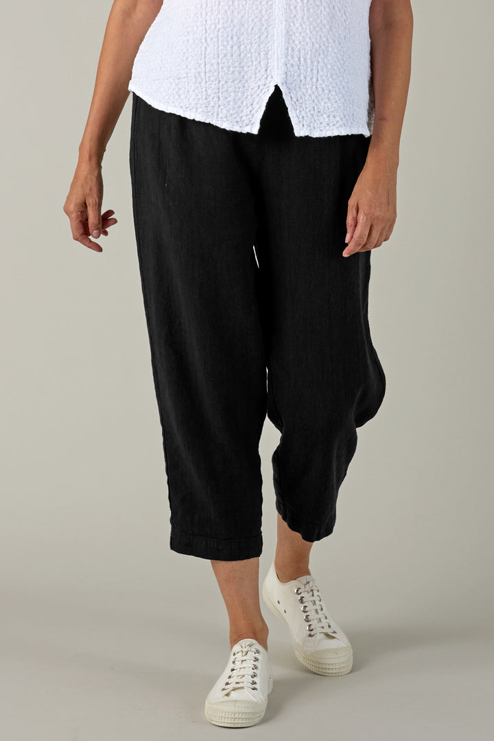 Sahara Black Heavy Twisted Linen Slim Leg Trousers LAP3665