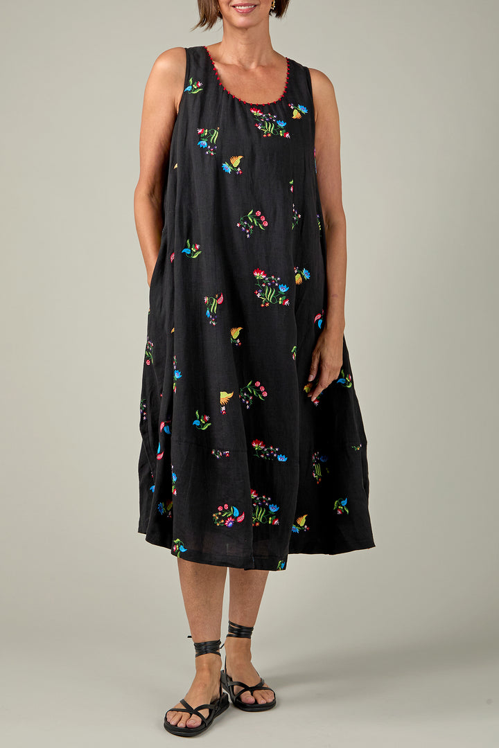 Sahara Black Vintage Needlework Embroidery Bubble Dress GRD6831
