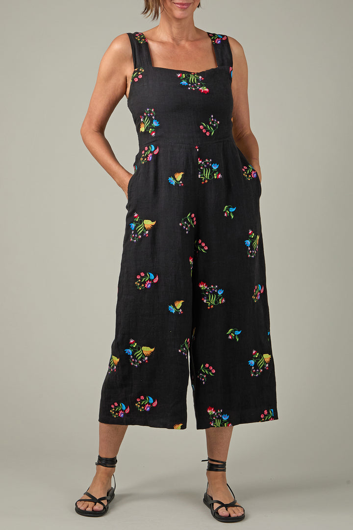 Sahara Black Vintage Needlework Embroidery Jumpsuit GRD6832