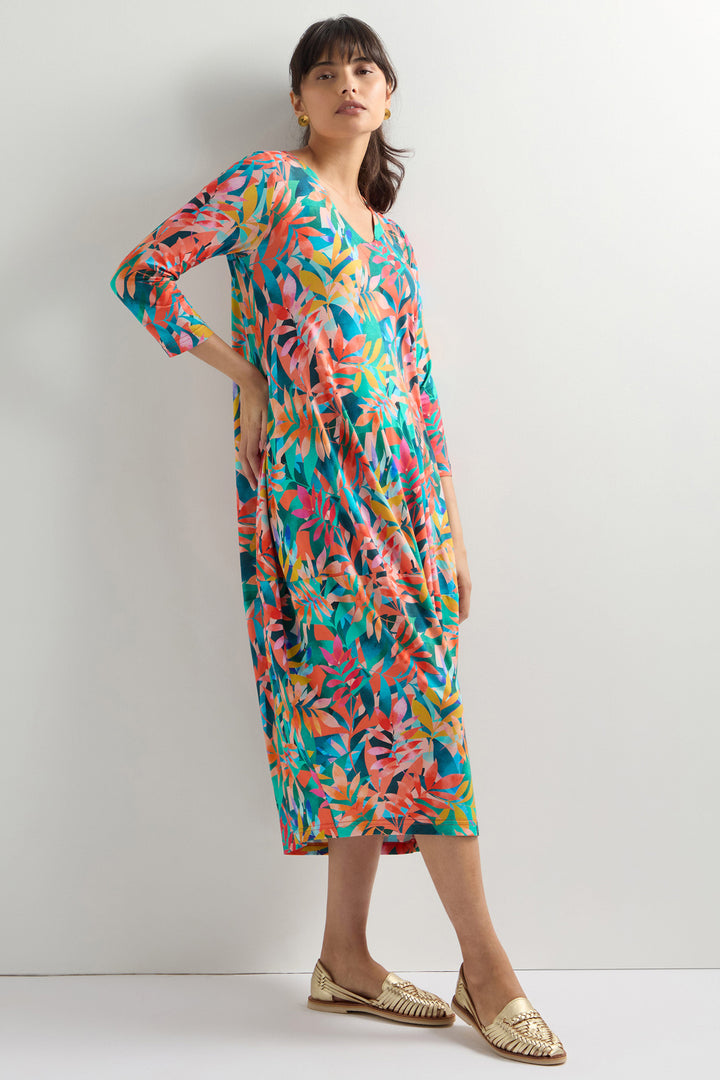 Sahara Bubble Dress Tropical Leaves Jersey Multicolour SPD5534-TLM - Shirley Allum Boutique