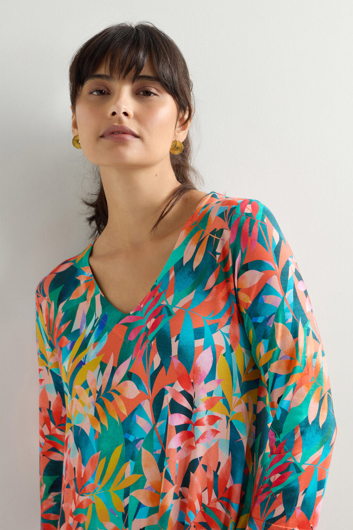 Sahara Bubble Dress Tropical Leaves Jersey Multicolour SPD5534-TLM - Shirley Allum Boutique
