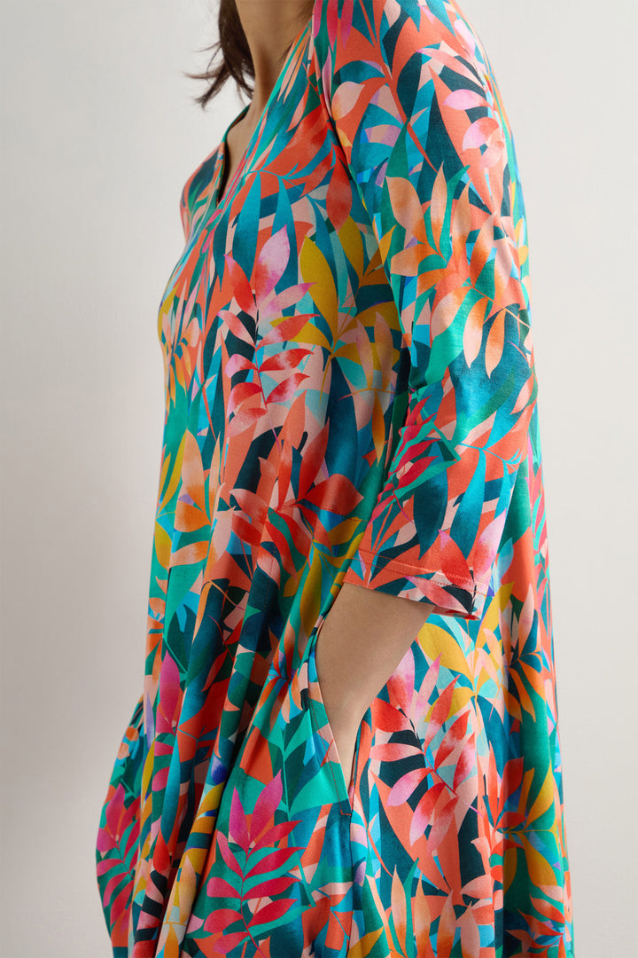 Sahara Bubble Dress Tropical Leaves Jersey Multicolour SPD5534-TLM - Shirley Allum Boutique