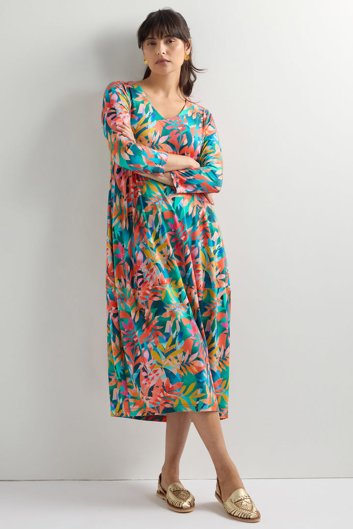 Sahara Bubble Dress Tropical Leaves Jersey Multicolour SPD5534-TLM - Shirley Allum Boutique