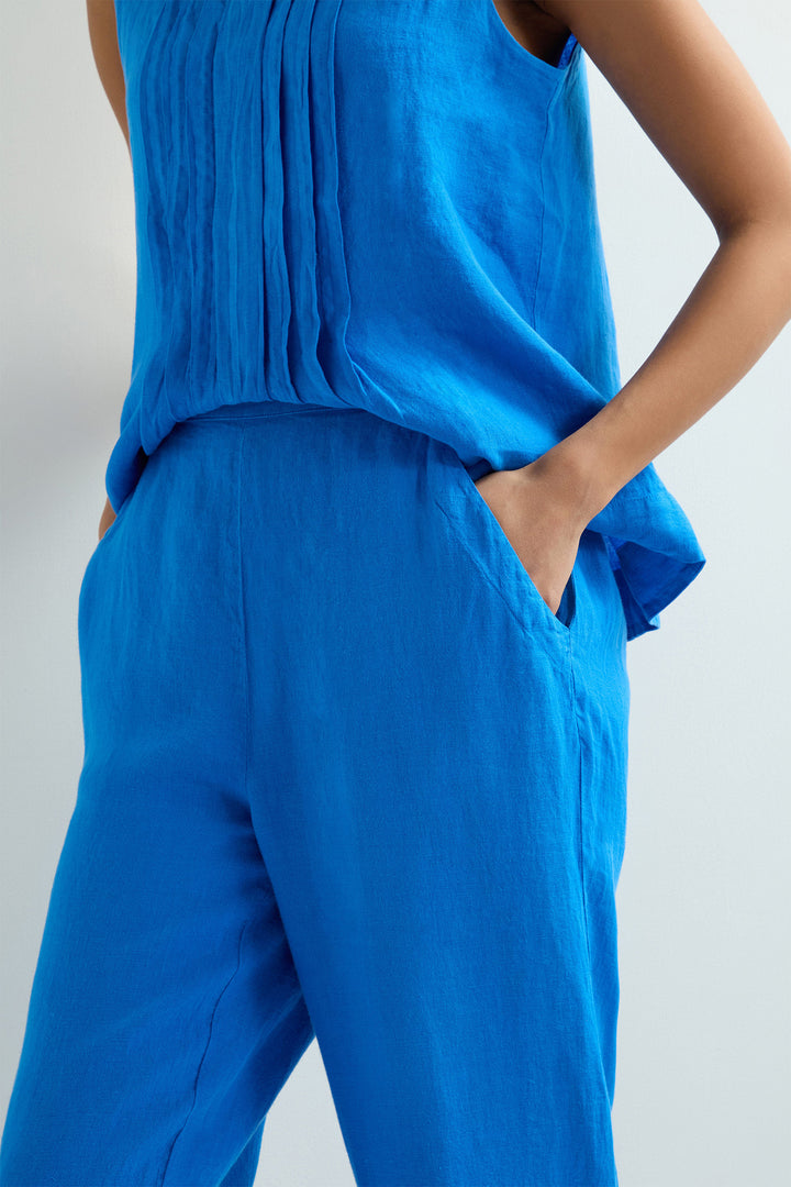Sahara Bubble Trousers Linen Tulip Hem Sapphire Blue MTP6229-NFL - Shirley Allum Boutique
