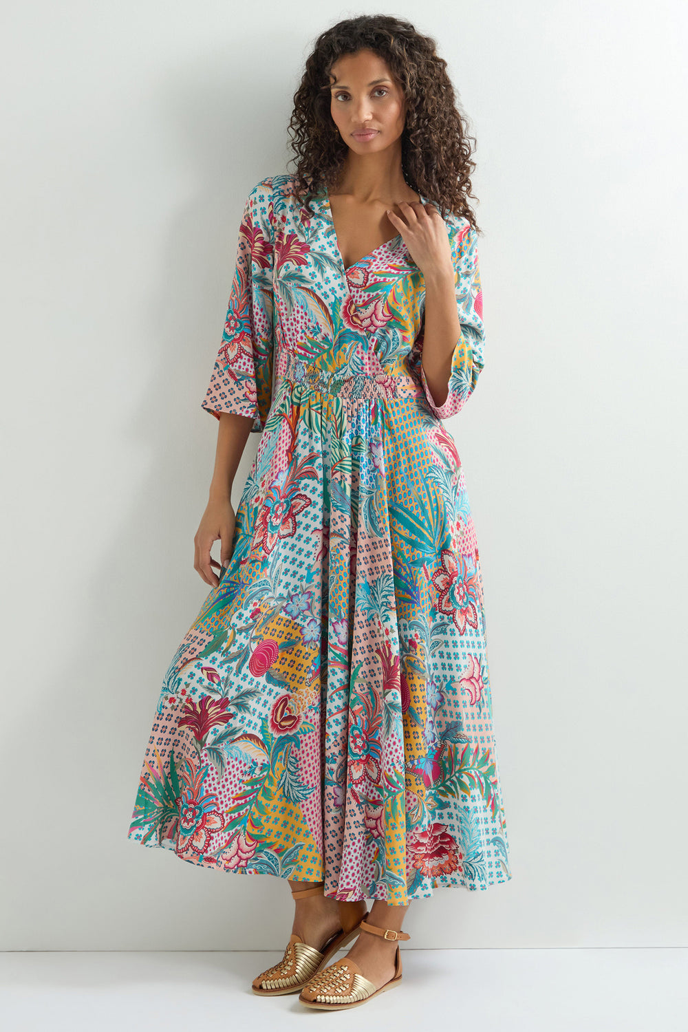 Sahara Dress Botanical Patchwork Multicolour GRD6204-BP - Shirley Allum Boutique