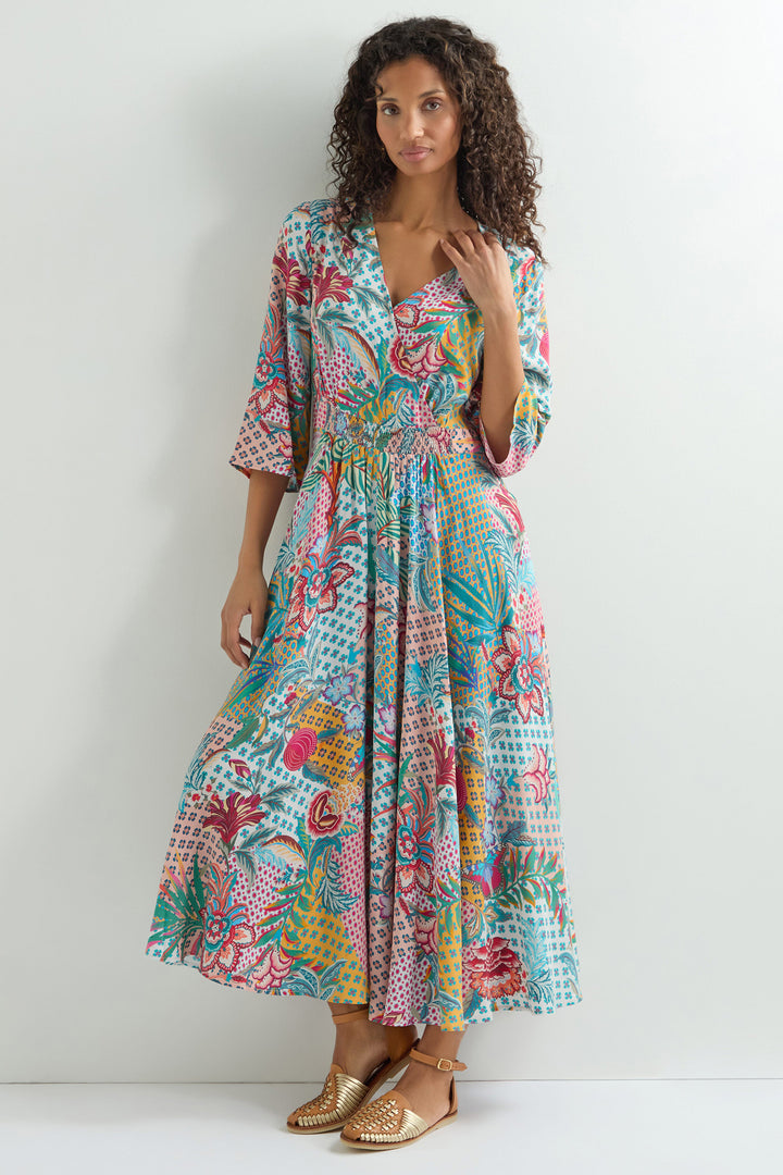 Sahara Dress Botanical Patchwork Multicolour GRD6204-BP - Shirley Allum Boutique
