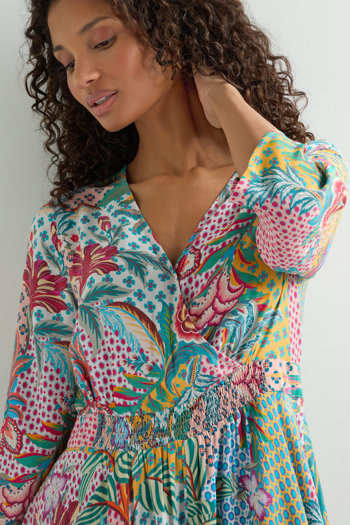Sahara Dress Botanical Patchwork Multicolour GRD6204-BP - Shirley Allum Boutique