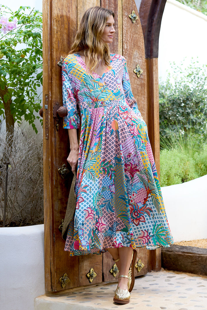 Sahara Dress Botanical Patchwork Multicolour GRD6204-BP - Shirley Allum Boutique