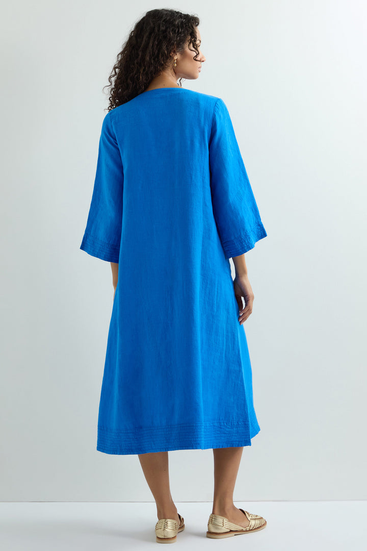 Sahara Dress Linen Button Placket Sapphire Blue MTD6228-NFL - Shirley Allum Boutique
