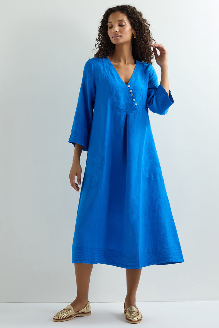 Sahara Dress Linen Button Placket Sapphire Blue MTD6228-NFL - Shirley Allum Boutique