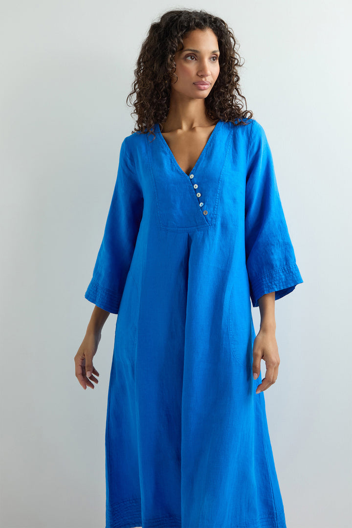 Sahara Dress Linen Button Placket Sapphire Blue MTD6228-NFL - Shirley Allum Boutique