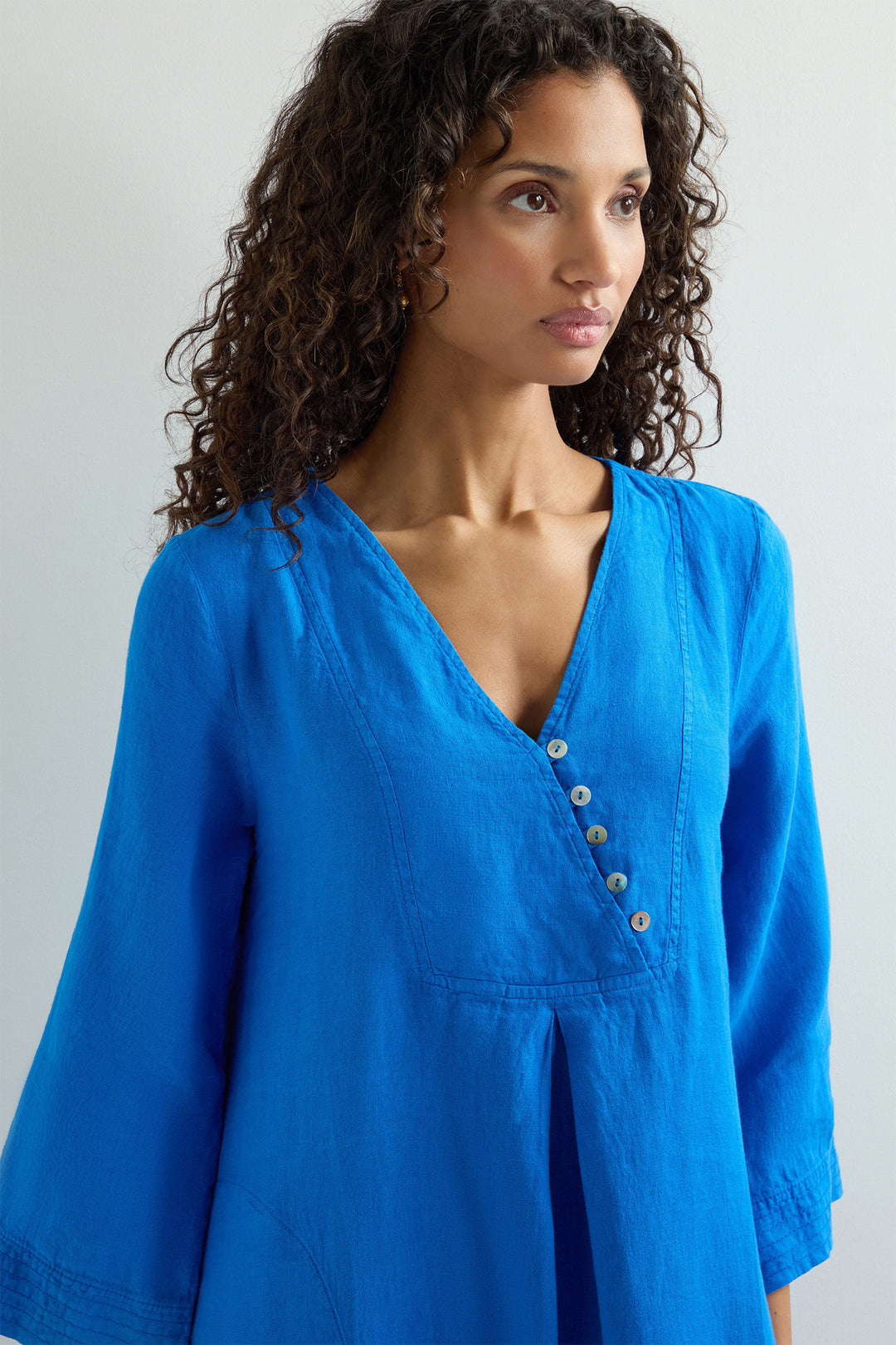 Sahara Dress Linen Button Placket Sapphire Blue MTD6228-NFL - Shirley Allum Boutique