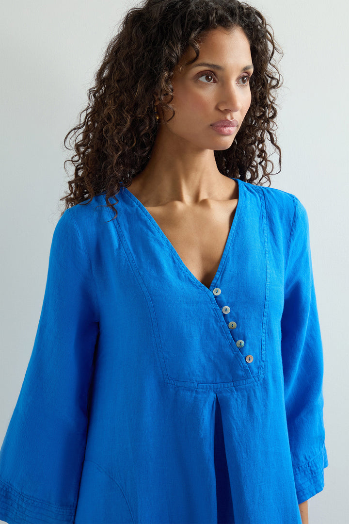 Sahara Dress Linen Button Placket Sapphire Blue MTD6228-NFL - Shirley Allum Boutique