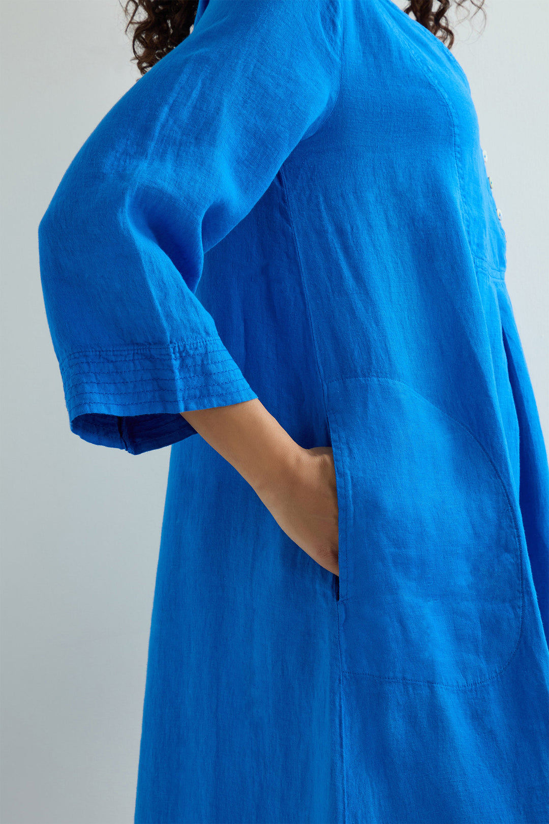 Sahara Dress Linen Button Placket Sapphire Blue MTD6228-NFL - Shirley Allum Boutique