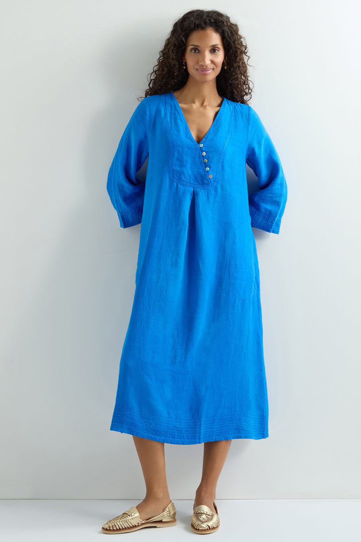 Sahara Dress Linen Button Placket Sapphire Blue MTD6228-NFL - Shirley Allum Boutique