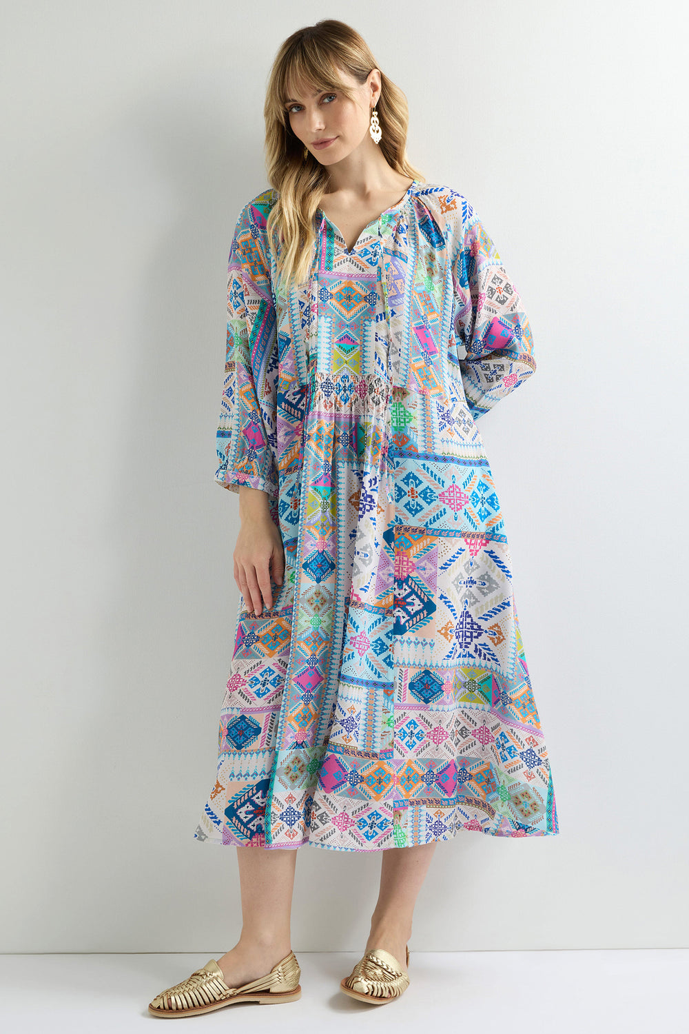Sahara Dress Soft Graphic Patchwork Multicolour GRD6316-SGP - Shirley Allum Boutique