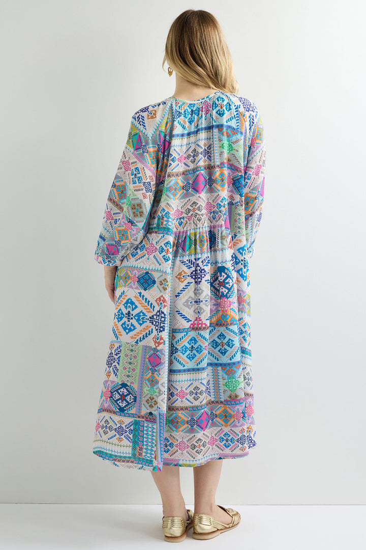 Sahara Dress Soft Graphic Patchwork Multicolour GRD6316-SGP - Shirley Allum Boutique