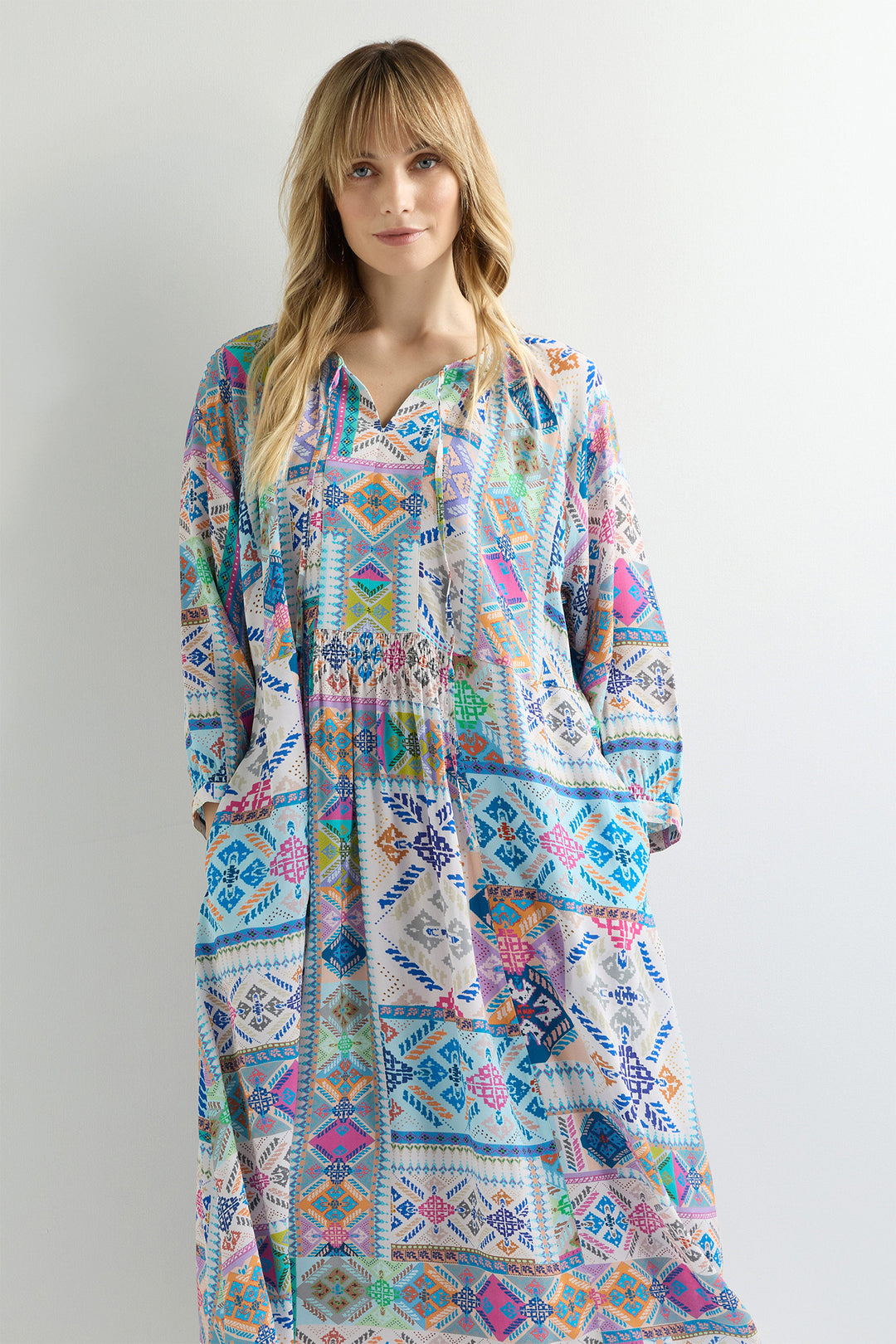 Sahara Dress Soft Graphic Patchwork Multicolour GRD6316-SGP - Shirley Allum Boutique