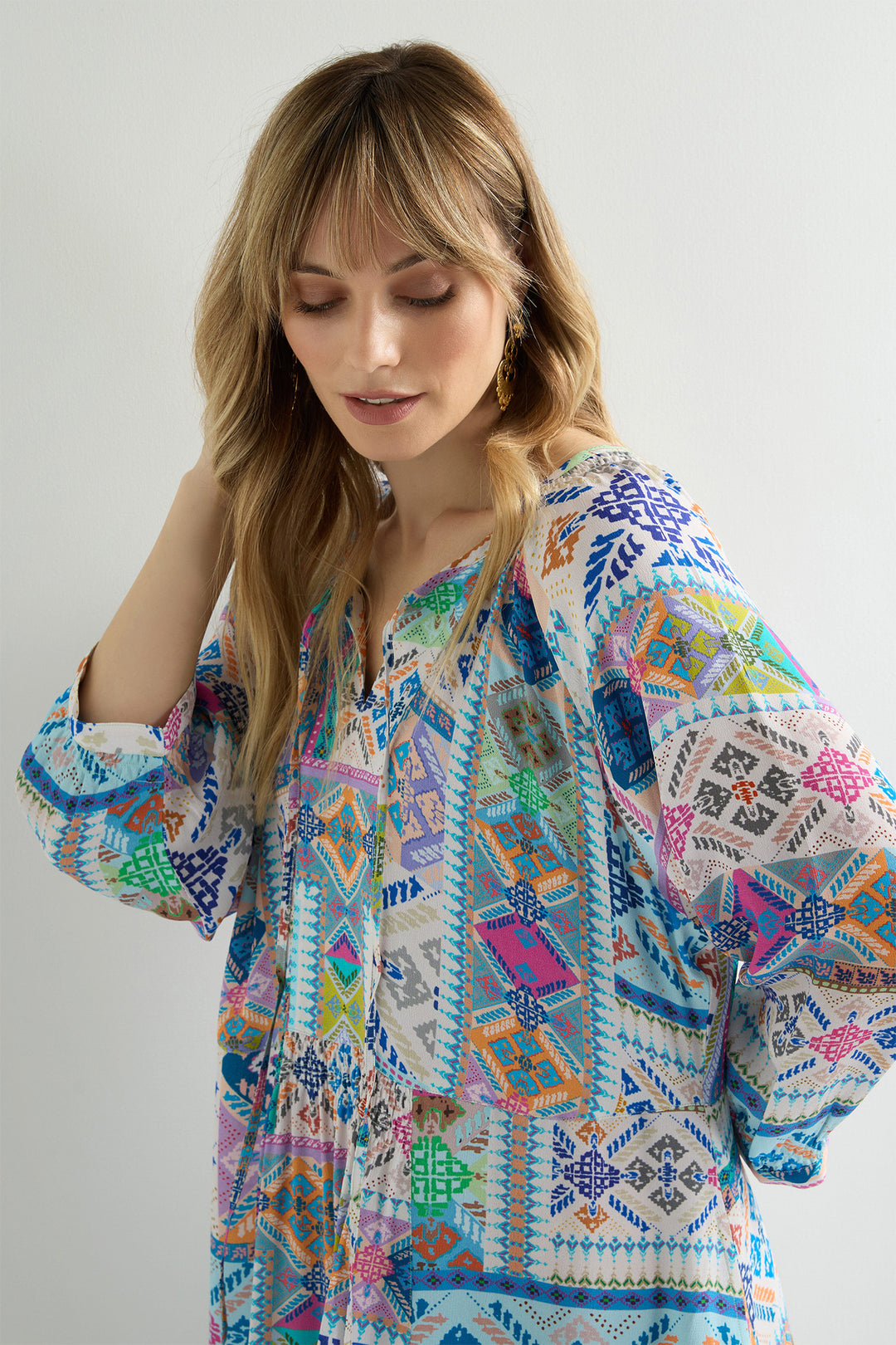 Sahara Dress Soft Graphic Patchwork Multicolour GRD6316-SGP - Shirley Allum Boutique