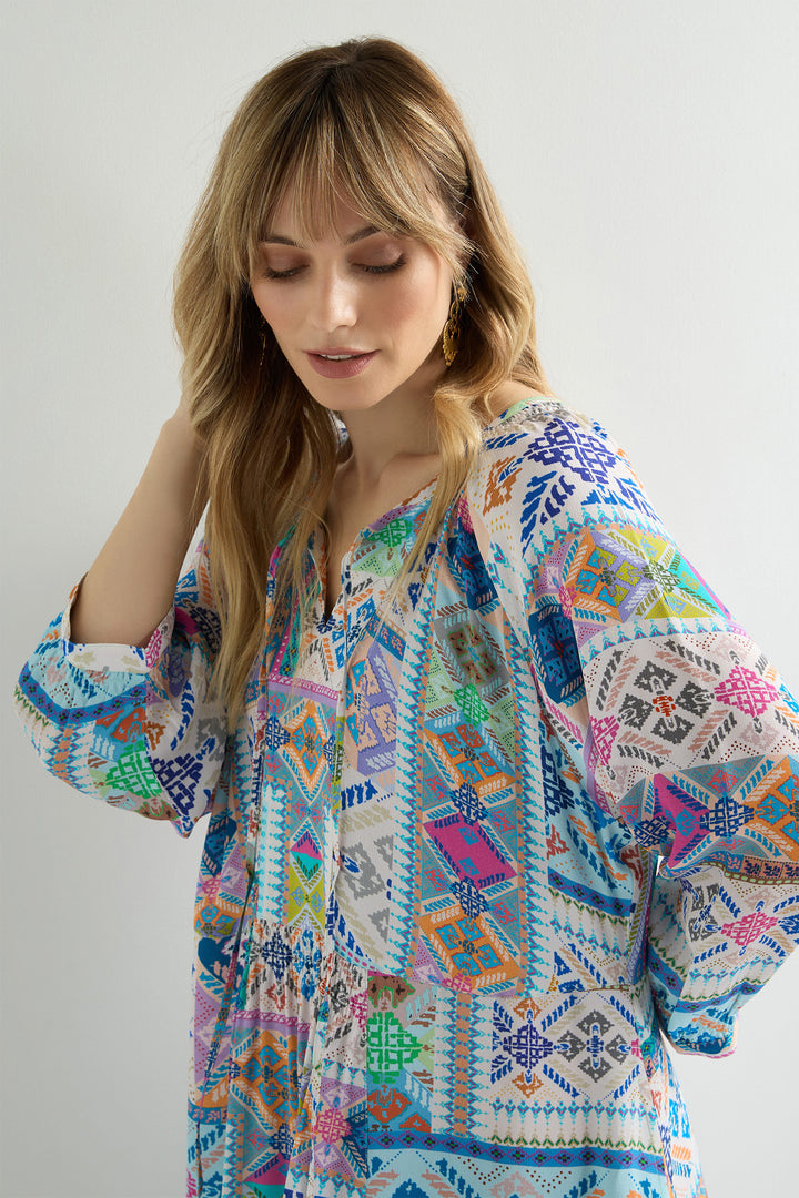 Sahara Dress Soft Graphic Patchwork Multicolour GRD6316-SGP - Shirley Allum Boutique