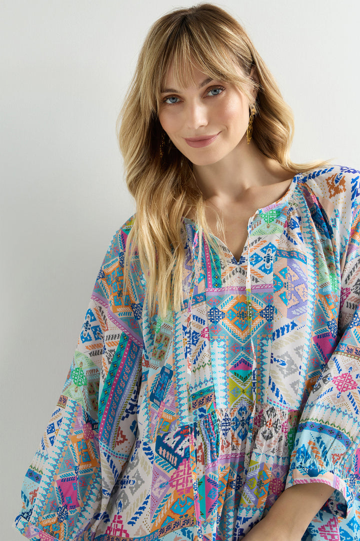 Sahara Dress Soft Graphic Patchwork Multicolour GRD6316-SGP - Shirley Allum Boutique
