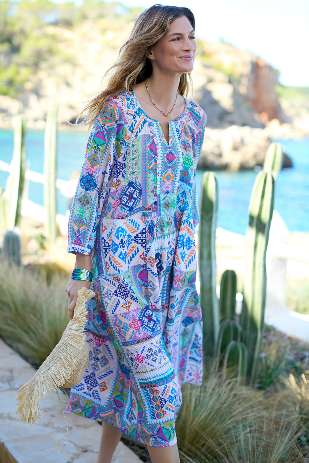 Sahara Dress Soft Graphic Patchwork Multicolour GRD6316-SGP - Shirley Allum Boutique