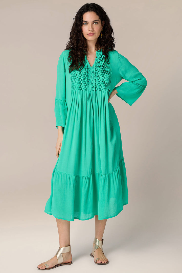 Sahara GRD 5581 MOD Emerald Green Morrocain Smocked Dress - Shirley Allum Boutique