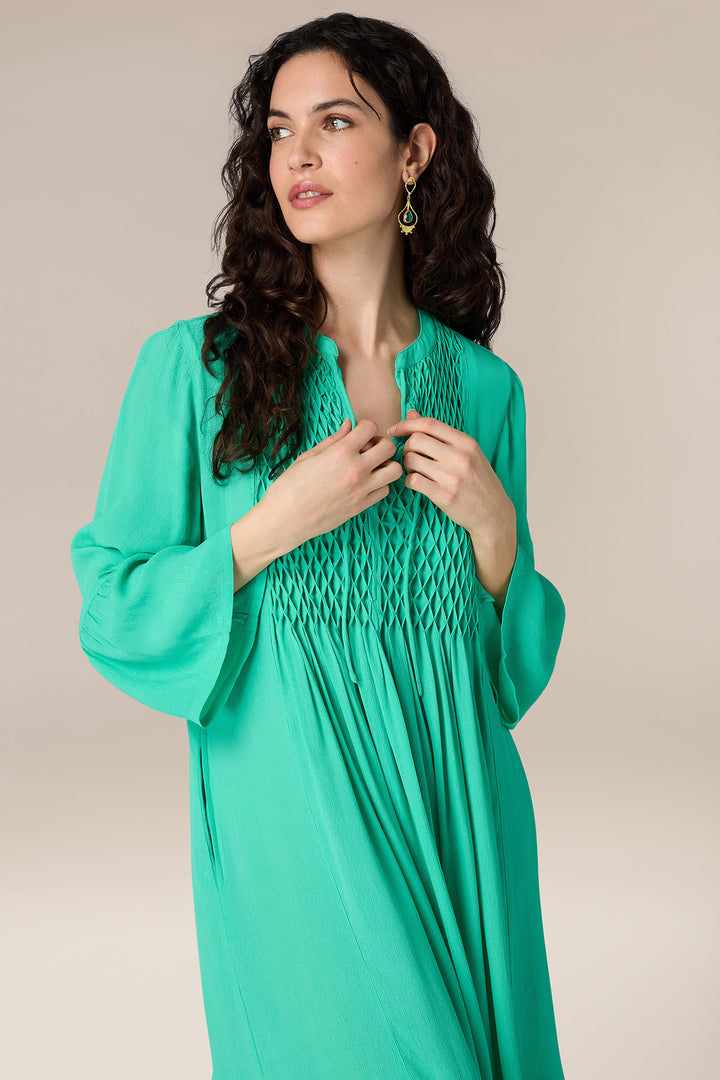 Sahara GRD 5581 MOD Emerald Green Morrocain Smocked Dress - Shirley Allum Boutique