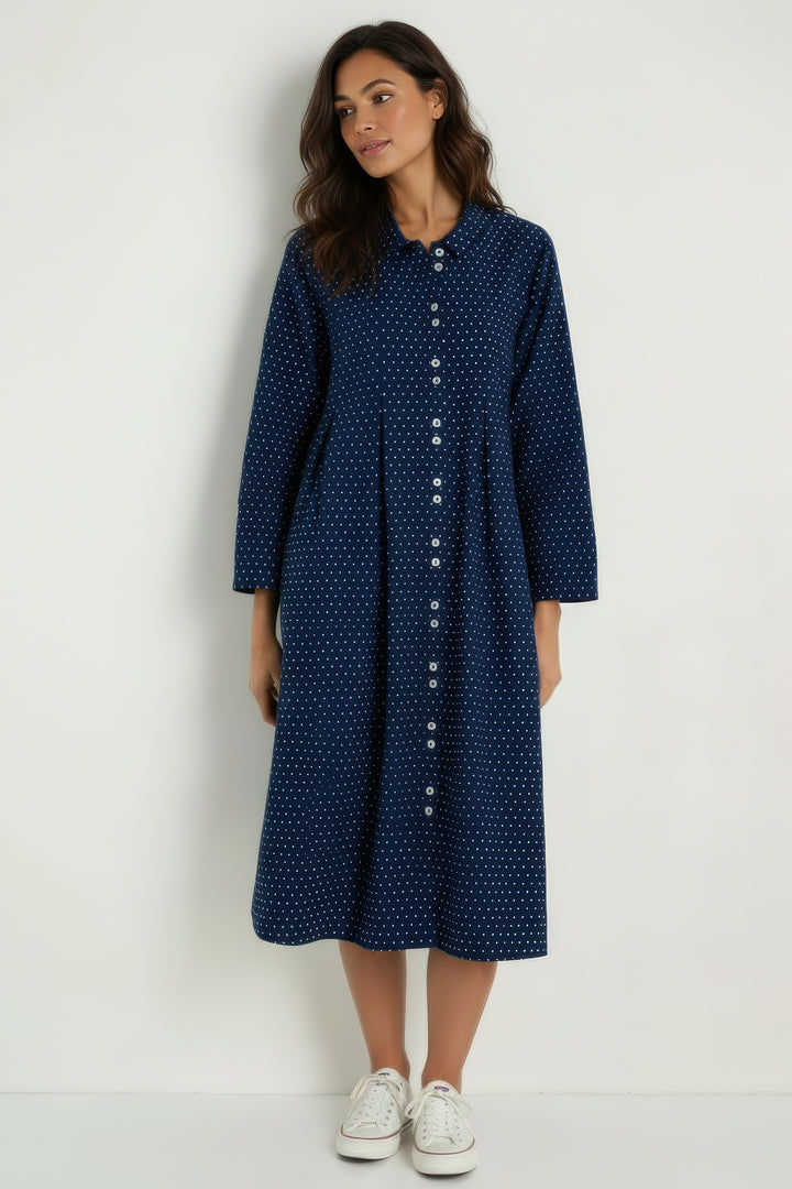 Sahara GRD5192 Indigo Spot Indian Cotton Shirt Dress