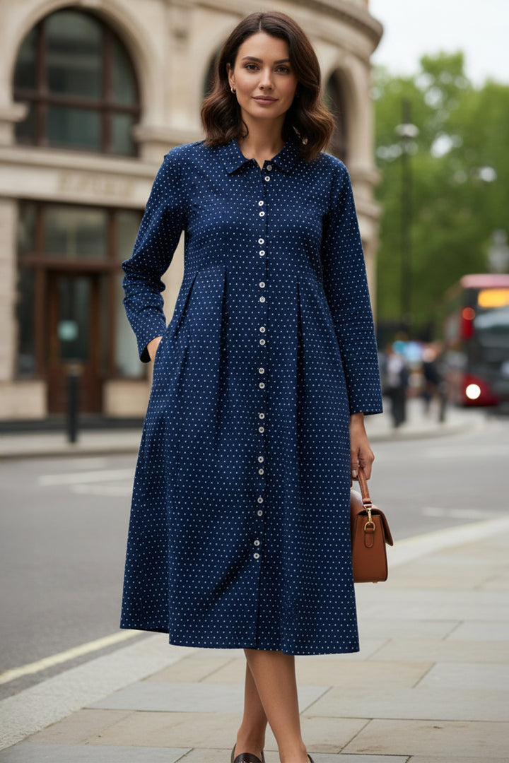 Sahara GRD5192 Indigo Spot Indian Cotton Shirt Dress