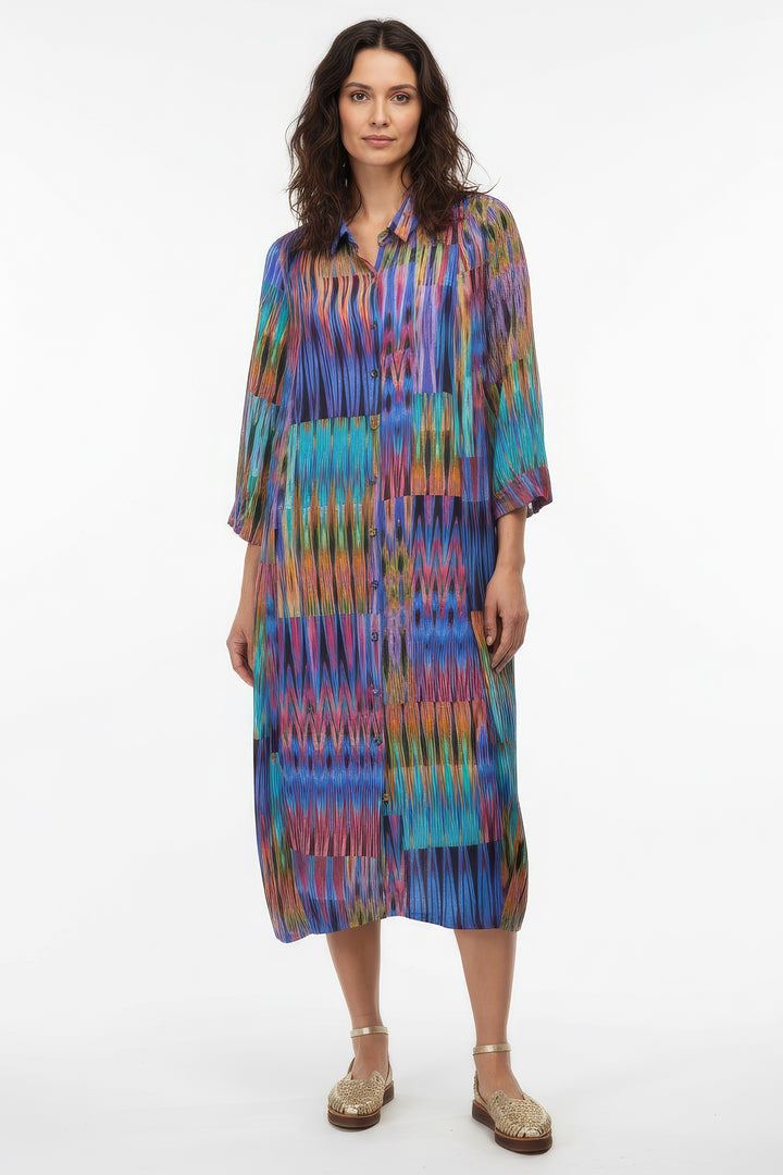 Sahara GRD6857 Multi-Coloured Vivid Ikat Patchwork Shirt Dress