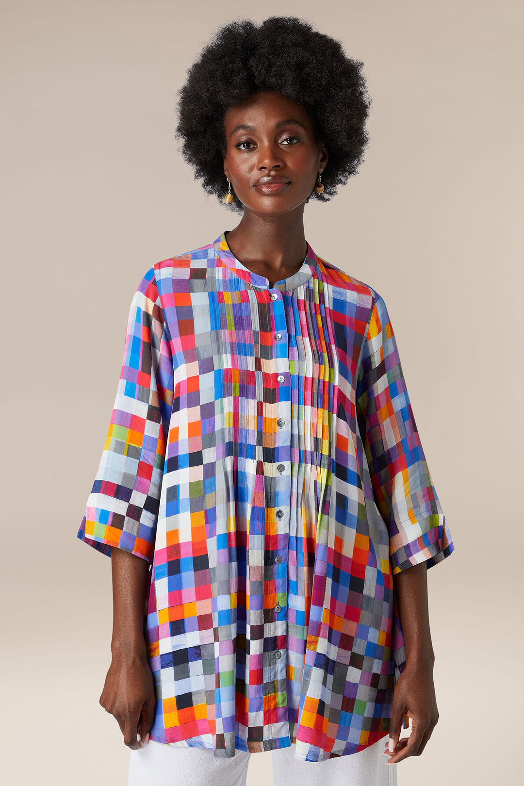 Sahara GRT5383 PMS Multicolour Pixelated Multi Square Shirt - Shirley Allum Boutique