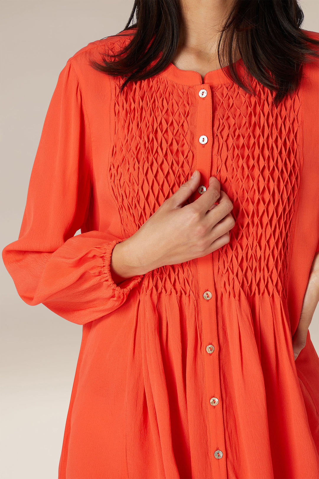 Sahara GRT5580 Morrocain Coral Smocked Shirt - Shirley Allum Boutique