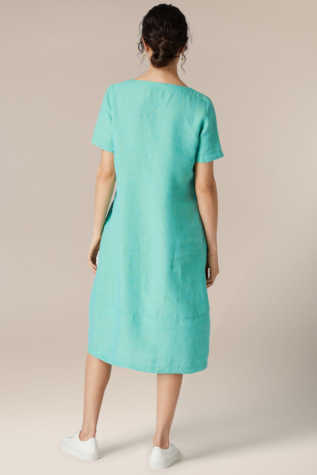 Sahara LAD360-NCD Green Aquamarine Cross Dye Pleat Front Linen Dress - Shirley Allum Boutique