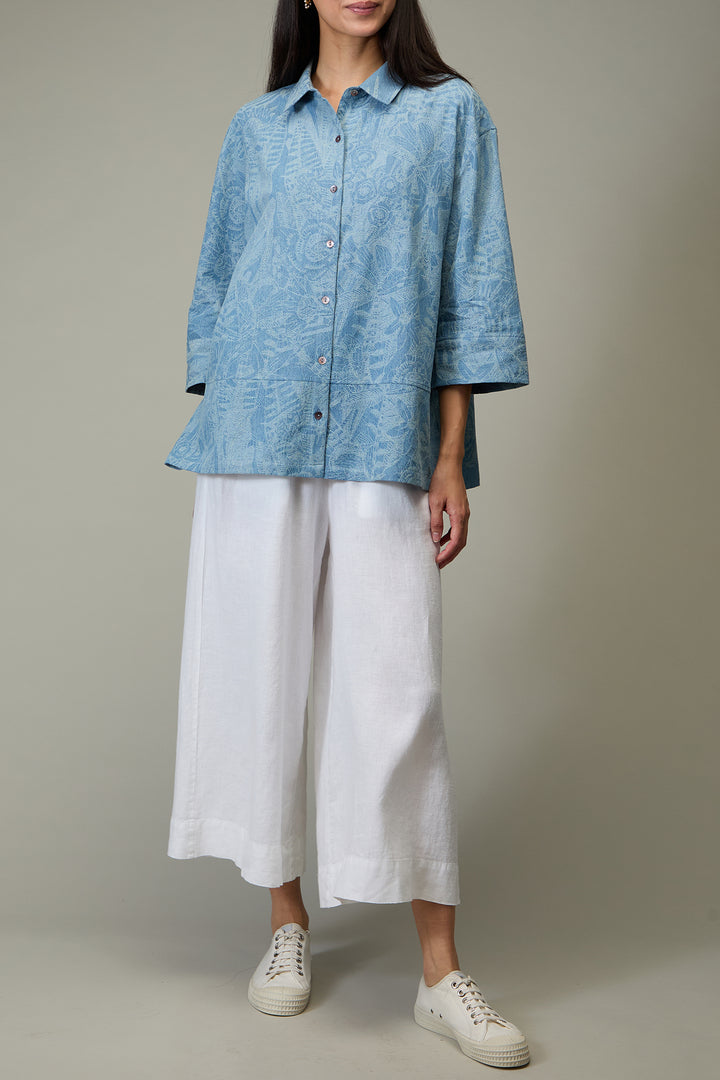 Sahara Light Wash Floral Jaquard Cotton Shirt GRT6856