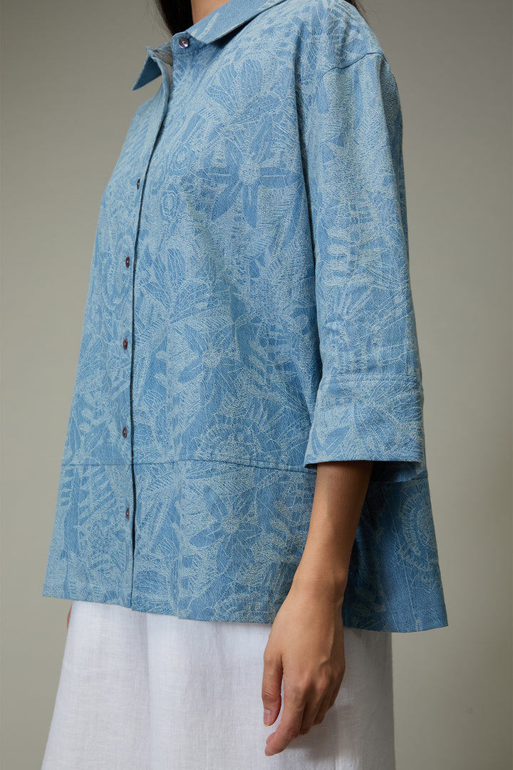 Sahara Light Wash Floral Jaquard Cotton Shirt GRT6856