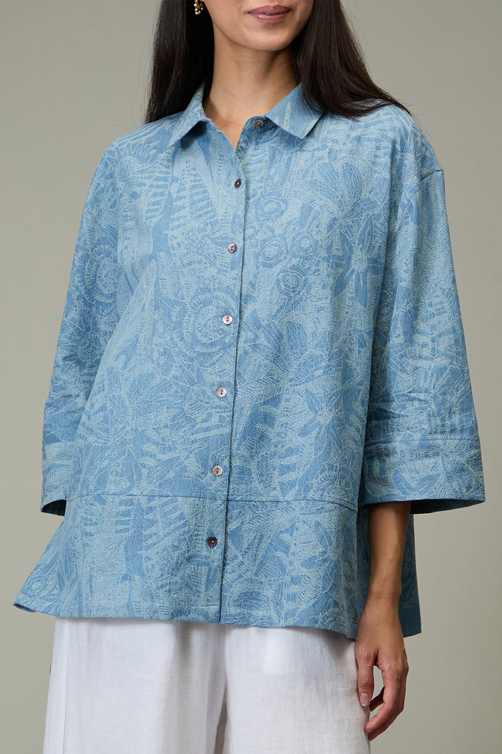 Sahara Light Wash Floral Jaquard Cotton Shirt GRT6856