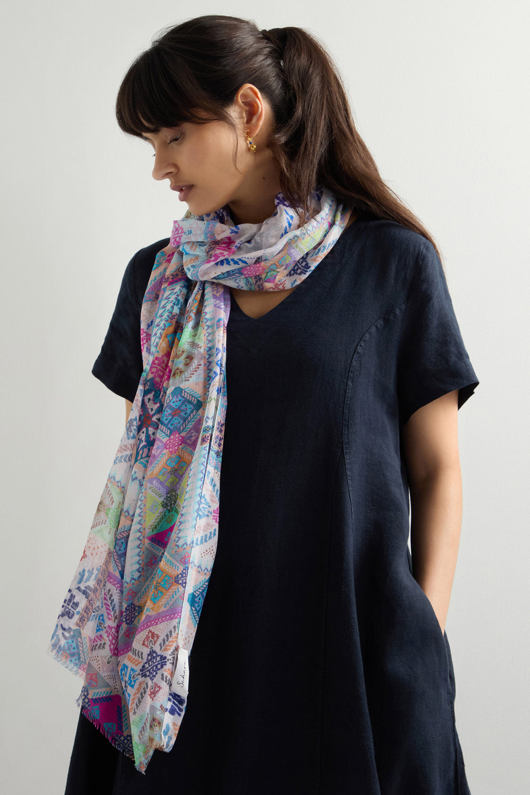 Sahara Scarf Modern Mosaic Patchwork Multicolour AHS6307-SGP - Shirley Allum Boutique