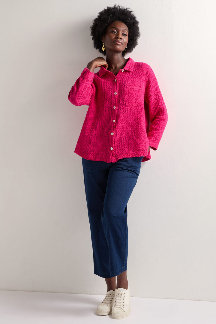Sahara Shirt Waffle Linen Pocket Magenta Pink LAT5377-NBEL - Shirley Allum Boutique