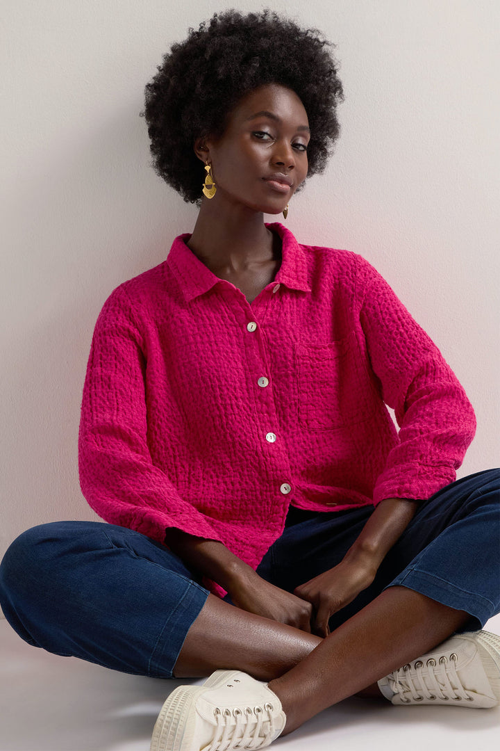 Sahara Shirt Waffle Linen Pocket Magenta Pink LAT5377-NBEL - Shirley Allum Boutique