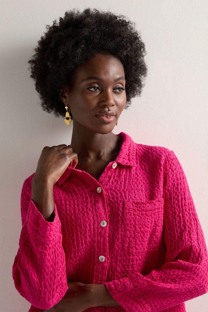 Sahara Shirt Waffle Linen Pocket Magenta Pink LAT5377-NBEL - Shirley Allum Boutique