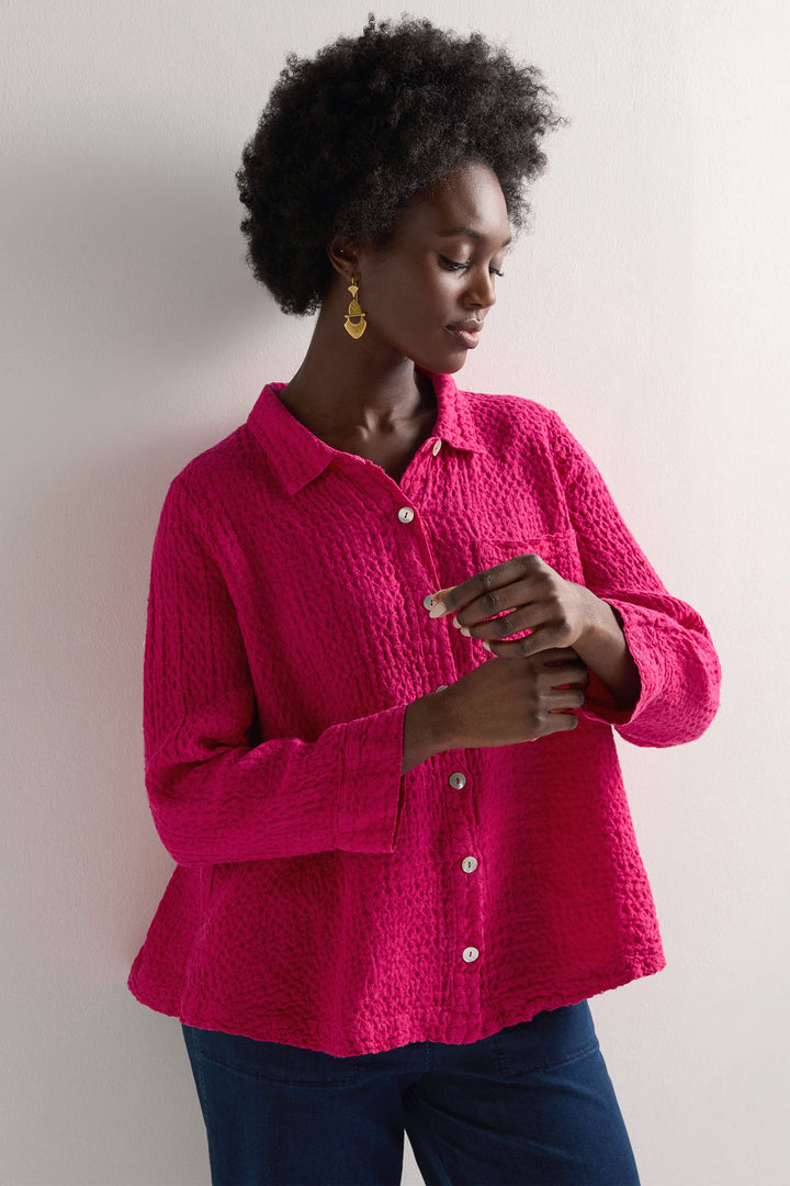 Sahara Shirt Waffle Linen Pocket Magenta Pink LAT5377-NBEL - Shirley Allum Boutique