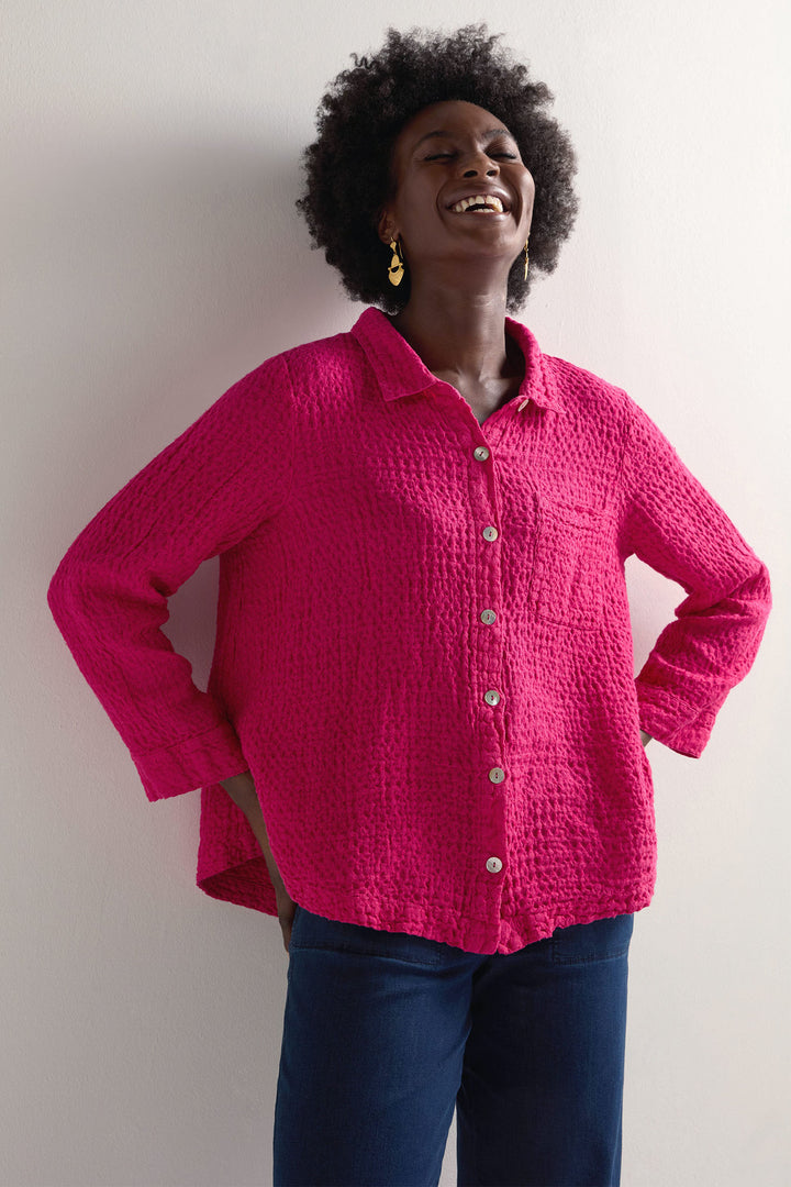 Sahara Shirt Waffle Linen Pocket Magenta Pink LAT5377-NBEL - Shirley Allum Boutique