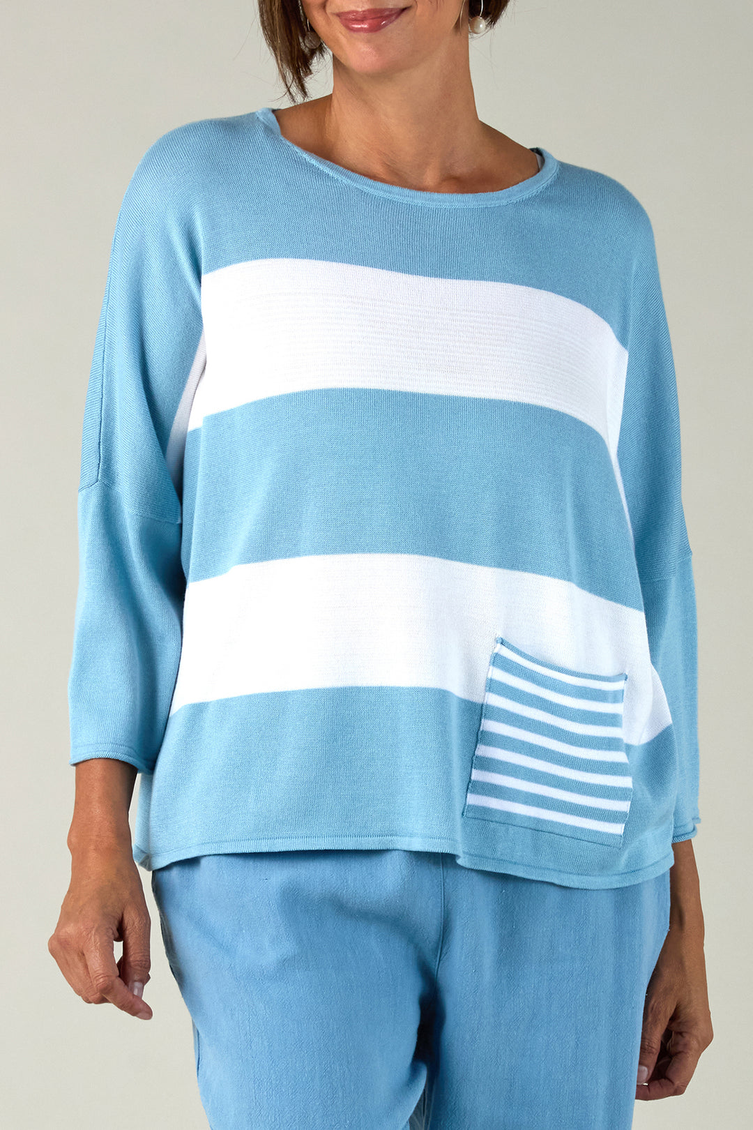 Sahara Sky Blue &amp; White Stripe Jumper GOK4710