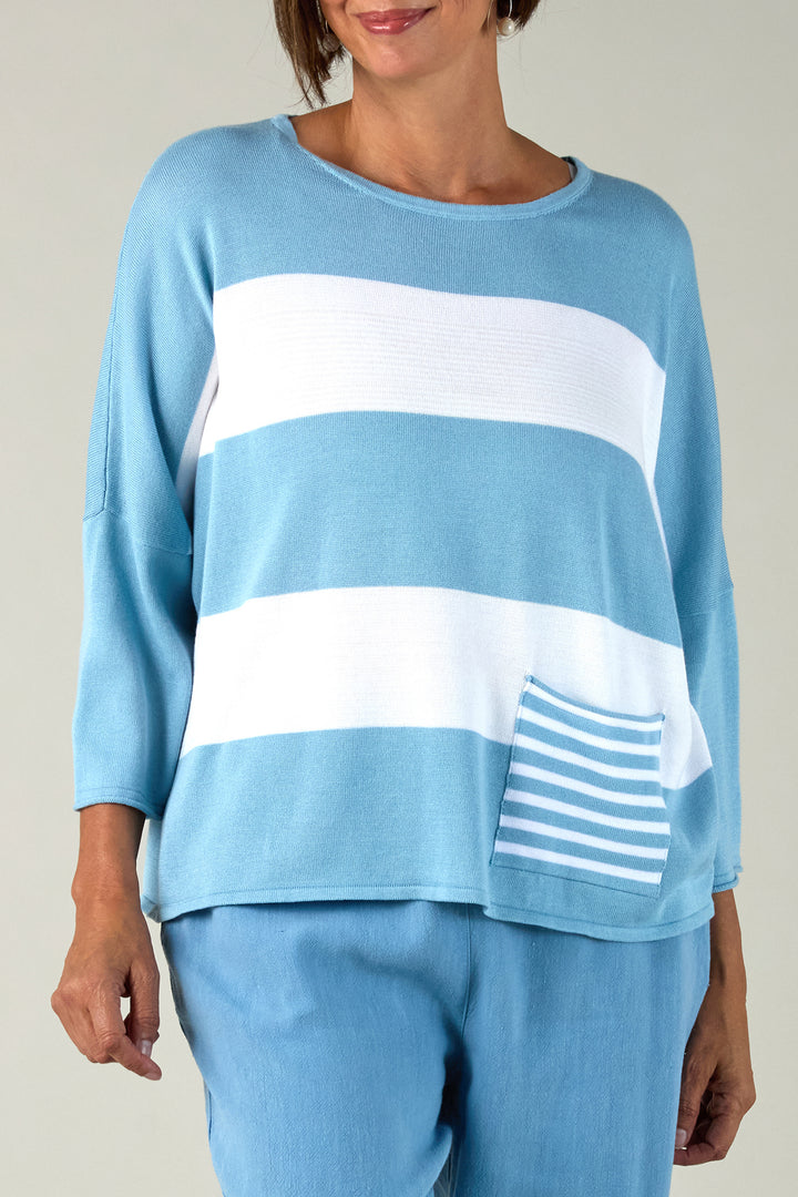 Sahara Sky Blue &amp; White Stripe Jumper GOK4710