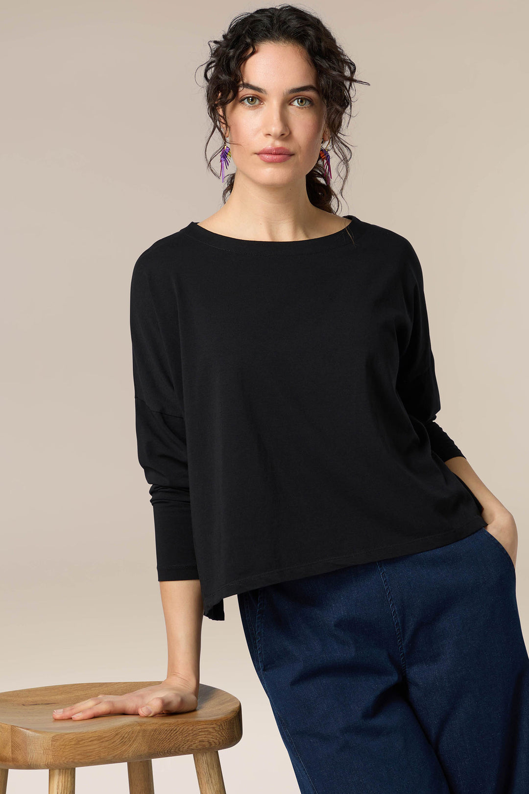 Sahara SMT3506 Black Cotton Jersey Drapey Top - Shirley Allum Boutique