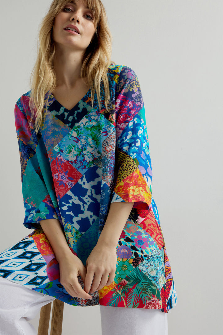 Sahara Tunic Top Patchwork Multicolour GRT1370-SPW - Shirley Allum Boutique